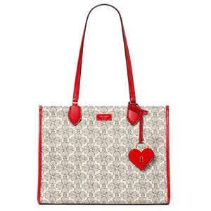 New Kate Spade Spade Flower Coated Canvas Large Market Tote Cherry Rose